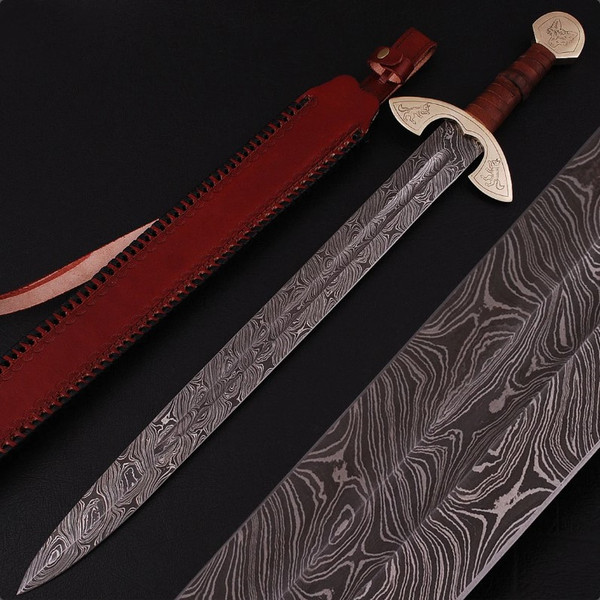 UlfSune Fang Damascus Steel Viking Carolingian Sword - Hand Forged Functioning Replica Full Tang Norse Inspired Sword.jpg