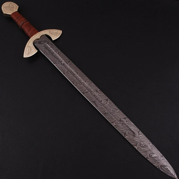 UlfSune Fang Damascus Steel Viking Carolingian Sword - Hand Forged Functioning Replica Full Tang Norse Inspired Sword with Leather Sheath now.jpg
