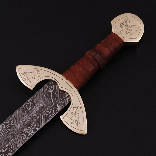 UlfSune Fang Damascus Steel Viking Carolingian Sword - Hand Forged Functioning Replica Full Tang Norse Inspired Sword with Leather Sheath buy.jpg