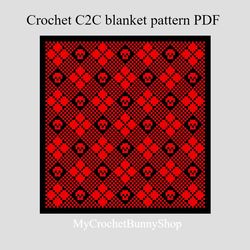 Crochet C2C Buffalo Plaid Rhombus Skulls blanket pattern PDF Download