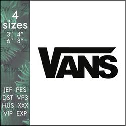 VANS Embroidery Design, classic logo skateboarding skateboard, 4 sizes