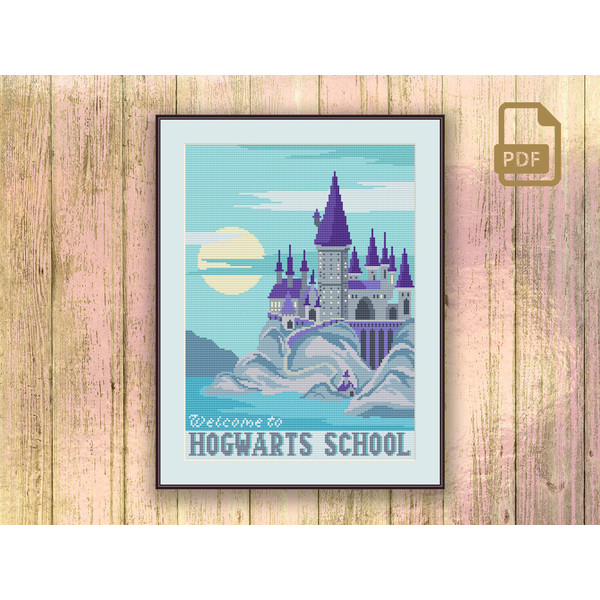 Welcome to Horwarts School Cross Stitch Pattern, Movie Cross Stitch Pattern, Magic Cross Stitch Pattern, Retro Travel Pattern #hp017