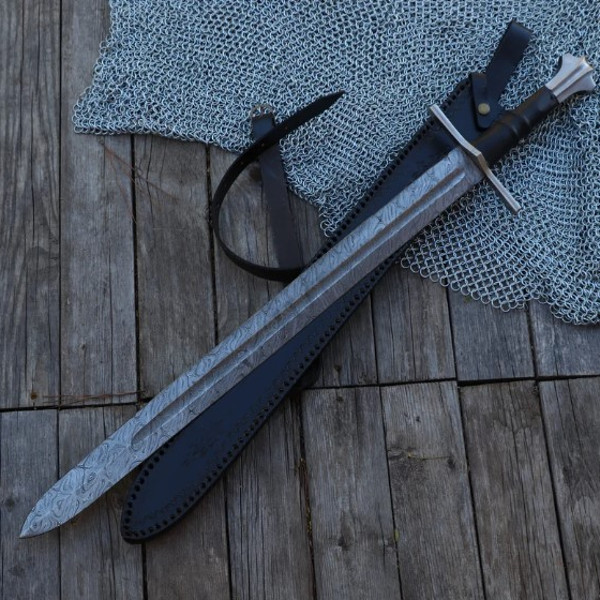 Celestial Dance Damascus Steel Sword - Medieval Hand Forged Templar Inspire.jpg