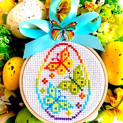 RAINBOW BUTTERFLIES EASTER EGG Ornament cross stitch pattern PDF by CrossStitchingForFun Instant Download