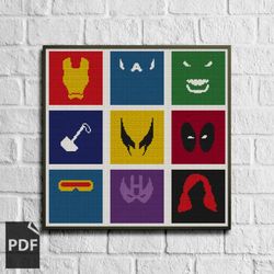marvel universe cross stitch pattern, marvel comics cross stitch, digital pdf