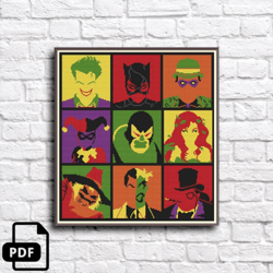 batman villains cross stitch pattern, dc comics cross stitch, digital pdf