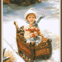 PDF Cross Stitch Pattern - Vintage Christmas Postcard