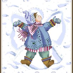 PDF Cross Stitch Pattern - Snow Angel Boy - Counted Sampler Vintage Scheme Cross Stitch - Digital Download