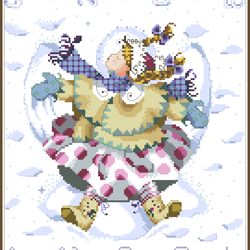 pdf cross stitch pattern - snow angel girl  - counted sampler vintage scheme cross stitch - digital download