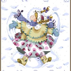 PDF Cross Stitch Pattern - Snow Angel Girl  - Counted Sampler Vintage Scheme Cross Stitch - Digital Download