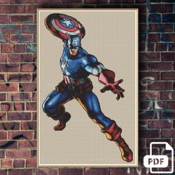 captain america cross stitch pattern 1, marvel comics cross stitch, digital pdf