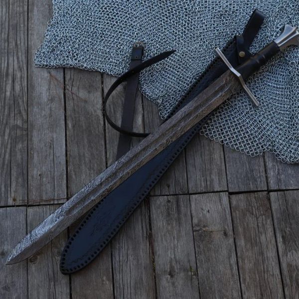 Celestial Dance Damascus Steel Sword - Medieval Hand Forged Templar Ins.jpg