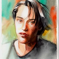 original painting keanu reeves portrait handsome man portrait beautiful boy painting young man painting wall art