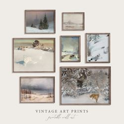 neutral vintage winter painting | wall art decor | winter print set | antique oil painting | 11