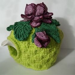 Tea cozy, Flower Basket-Tea Cup, Flowers knitted tea cozy, crochet tea cozy