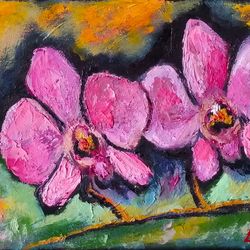Original Oil Painting Orchids Artwork Flowers Art Original Canvas Art Small Painting Size 7by 9 in