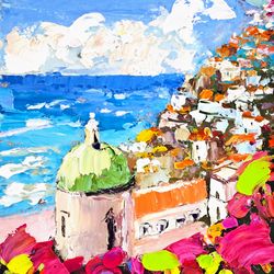 positano painting amalfi coast original art italy impasto oil painting seascape artwork