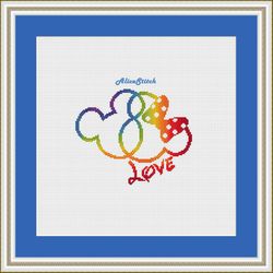 Cross stitch pattern Minnie Mickey Mouse Disney contour rainbow silhouette superheroes kids counted crossstitch patterns