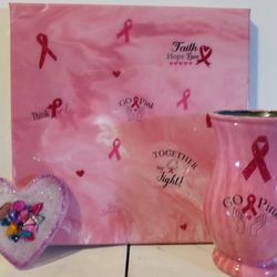 Think Pink painting with Vase/Heart plaque