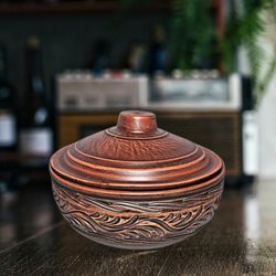 Handmade red clay casserole 84.53 fl.ozCooking pot Baking pot