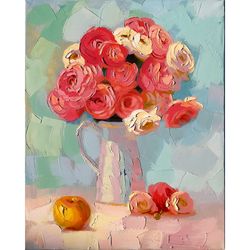 rose painting flower original art floral artwork still life wall art impasto oil painting 16 by 20 inches