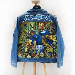 hand painted unisex jacket, women jean jacket, denim jacket, designer art Marvel, wearable art, men custom clothes