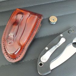 Vertical Leather sheath for folding knife Spyderco Manix 2 XL / Custom leather sheath .4