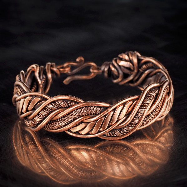 pure copper wire wrapped bracelet bangle handmade jewelry weavig gewellery antique style (2).jpeg