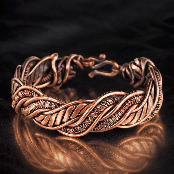 pure copper wire wrapped bracelet bangle handmade jewelry weavig gewellery antique style (4).jpeg