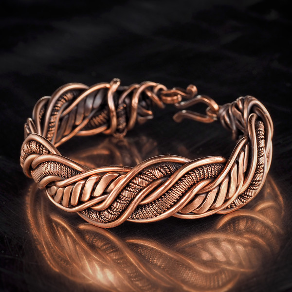 pure copper wire wrapped bracelet bangle handmade jewelry weavig gewellery antique style (5).jpeg