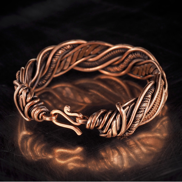 pure copper wire wrapped bracelet bangle handmade jewelry weavig gewellery antique style (6).jpeg