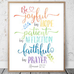 Be Joyful In Hope, Romans 12:12, Bible Verse Printable Art, Scripture Prints, Christian Gifts, Kids Room Decor, Bedroom