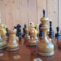 Tournament soviet chess set: wooden knights weighted chessmen with super large folding chess board USSR