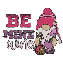 valentine's day wine gnome embroidery machine design