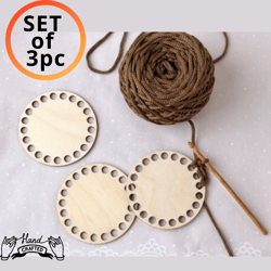 Set of 3 circle wooden bottoms for knitting basket, Wood Base Laser Cut With Hole, Wooden Baskets Bottom for Crochet Diy