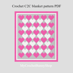 Crochet C2C Hearts Mosaic blanket pattern PDF Download
