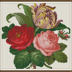 pdf berlin flowers - antique cross stitch pattern - reproduction vintage scheme 19th century - digital download - 1019