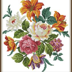 pdf berlin flowers - antique cross stitch pattern - reproduction vintage scheme 19th century - digital download - 1010