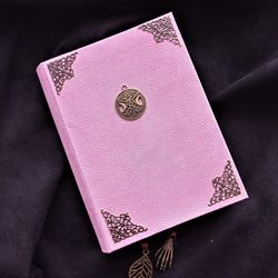 Old spiritual book Green witch spell book Pink grimoire journal Magic triple moon book