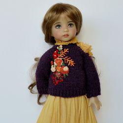 Little Darling Doll Purple Embroidered Sweater, Cotton Skirt. Free Shipping