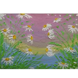 Original Painting Daisies Art 3D Daisy Flowers Floral Art Textural Artwork Daisy Wildflowers Painting