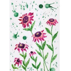 Flowers Floral Painting Helenium Autumnale Art Original Artwork 12 by 8 inches Watercolor Painting Abstract