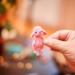 Miniature toy crocheted elephant. Animal toy. Little crocheted elephant.