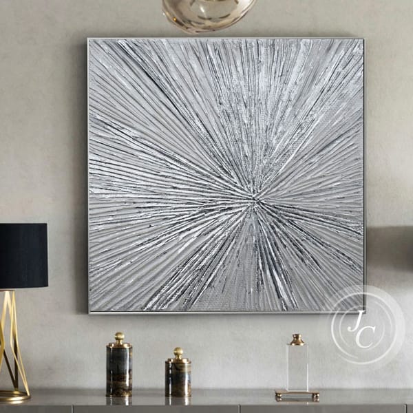 Silver Abstract Wall Art Silver Rays Original Painting Silve - Inspire ...