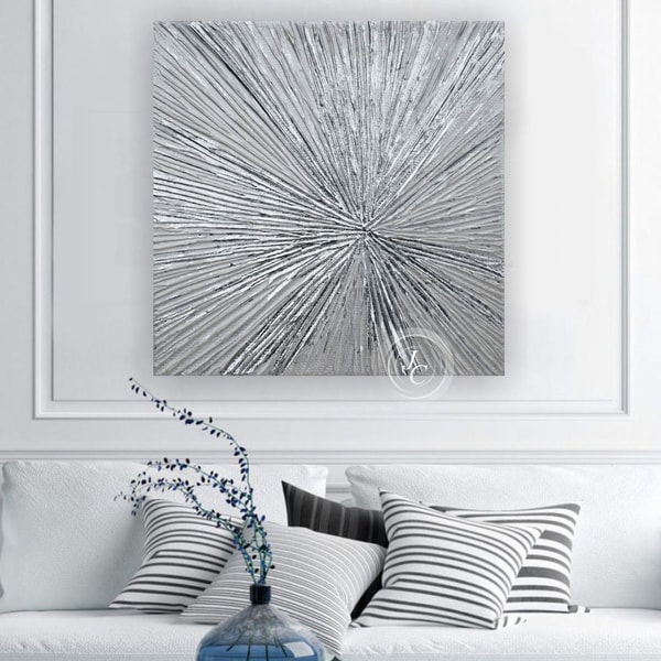 Silver Abstract Wall Art Silver Rays Original Painting Silve - Inspire ...