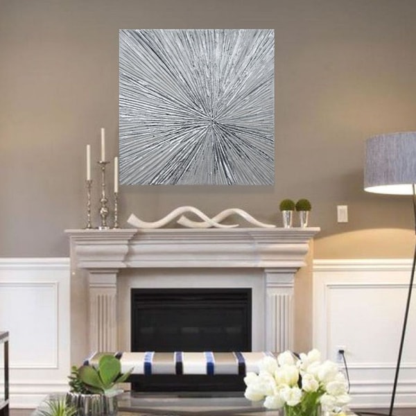 Silver Abstract Wall Art Silver Rays Original Painting Silve - Inspire ...