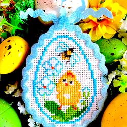A CHICKEN AND a BUMBLE-BEE  EASTER EGG Ornament cross stitch pattern PDF by CrossStitchingForFun Instant Download