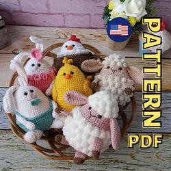 Easter eggs crochet pattern sensory educational farm animal toys amigurumi pattern Montessori easter basket DIY