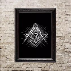 The Masonic symbol is a compass and a square. Esoteric art print. Sacred geometry reproduction. 352.