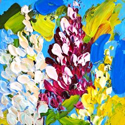 Lupine Painting Lupin Flowers Original Art Lupines Impasto Oil Painting Floral Artwork